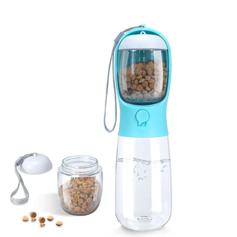Lebensmittelechtes Material, 2-in-1 tragbare Wasser- und Futterflasche für Hunde zum Spazierengehen, Futterspender für Hunde, Trinkflasche