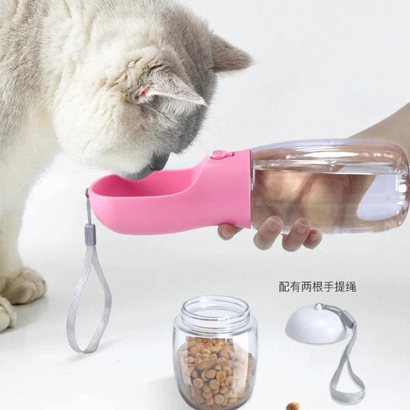 Lebensmittelechtes Material, 2-in-1 tragbare Wasser- und Futterflasche für Hunde zum Spazierengehen, Futterspender für Hunde, Trinkflasche