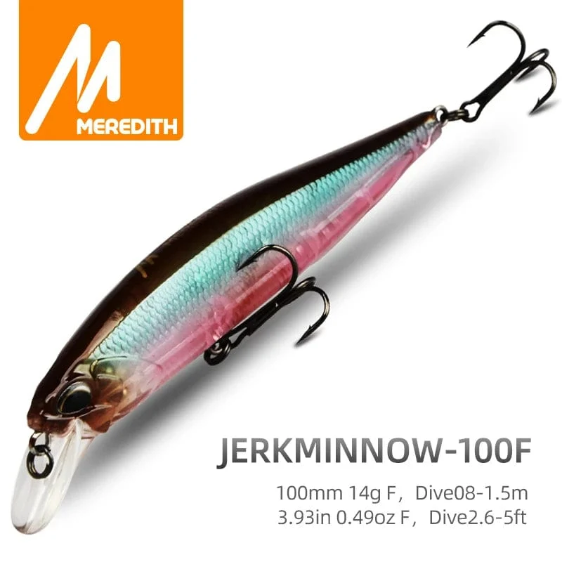 MEREDITH JERK MINNOW 100F 14g Schwimmender Wobbler Angelköder 24 Farben Minnow Köder Harter Köder Qualität Professionelle Tiefe 0.8–1.0 m