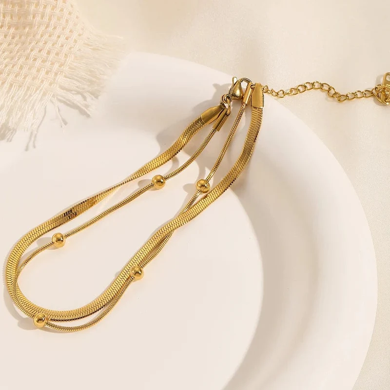316L Edelstahl Gold Farbe Doppel-Schicht Fußkettchen Für Frauen Mädchen Neue Trend Bein Kette Wasserdicht Schmuck Geschenk Party