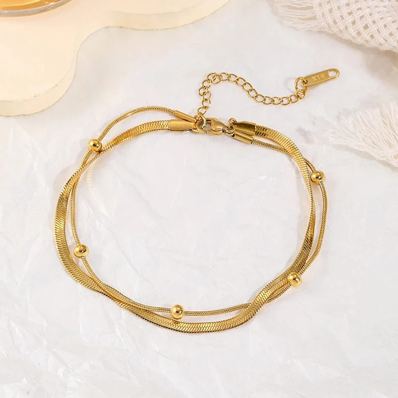 316L Edelstahl Gold Farbe Doppel-Schicht Fußkettchen Für Frauen Mädchen Neue Trend Bein Kette Wasserdicht Schmuck Geschenk Party