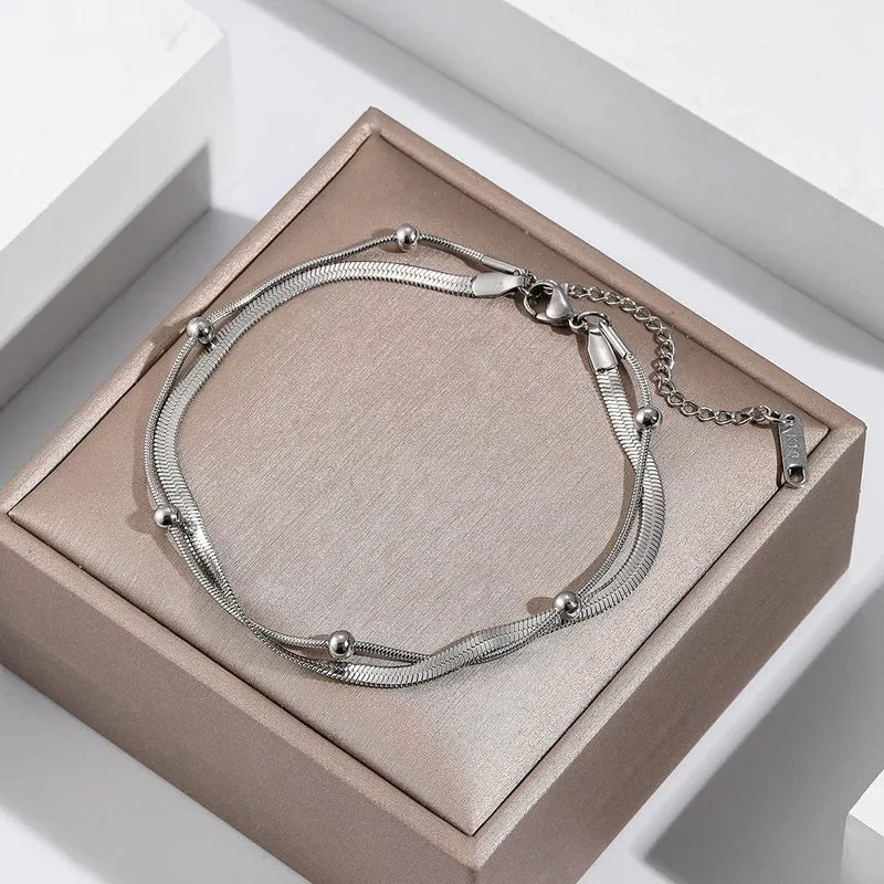 316L Edelstahl Gold Farbe Doppel-Schicht Fußkettchen Für Frauen Mädchen Neue Trend Bein Kette Wasserdicht Schmuck Geschenk Party