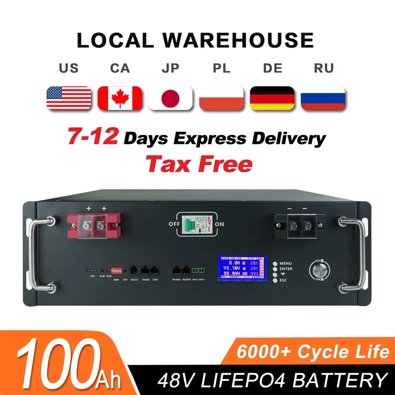 Neue 48V 100Ah LiFePo4 Batterie Pack 51.2V 5kw Lithium Eisen Phosphat Batterien 16S 100A Integrierte BMS 48V 50AH 200AH Pack Keine Steuer