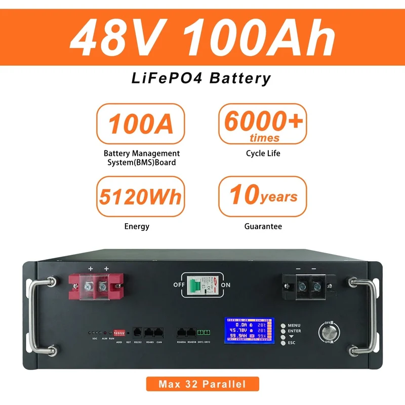 Neue 48V 100Ah LiFePo4 Batterie Pack 51.2V 5kw Lithium Eisen Phosphat Batterien 16S 100A Integrierte BMS 48V 50AH 200AH Pack Keine Steuer