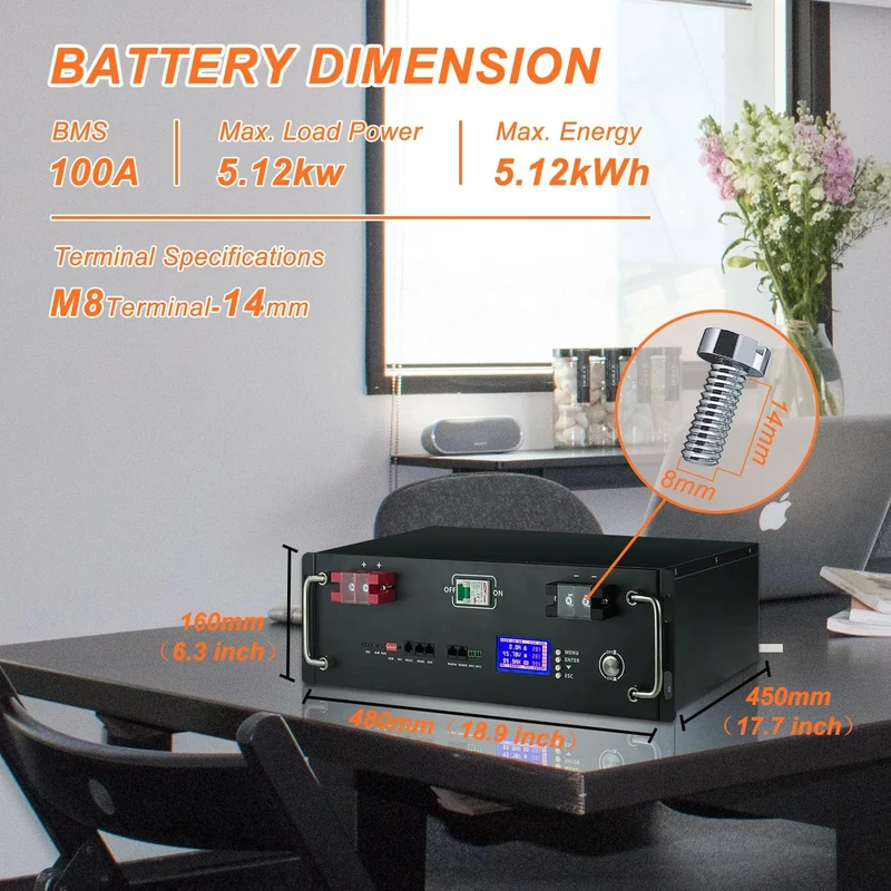 Neue 48V 100Ah LiFePo4 Batterie Pack 51.2V 5kw Lithium Eisen Phosphat Batterien 16S 100A Integrierte BMS 48V 50AH 200AH Pack Keine Steuer