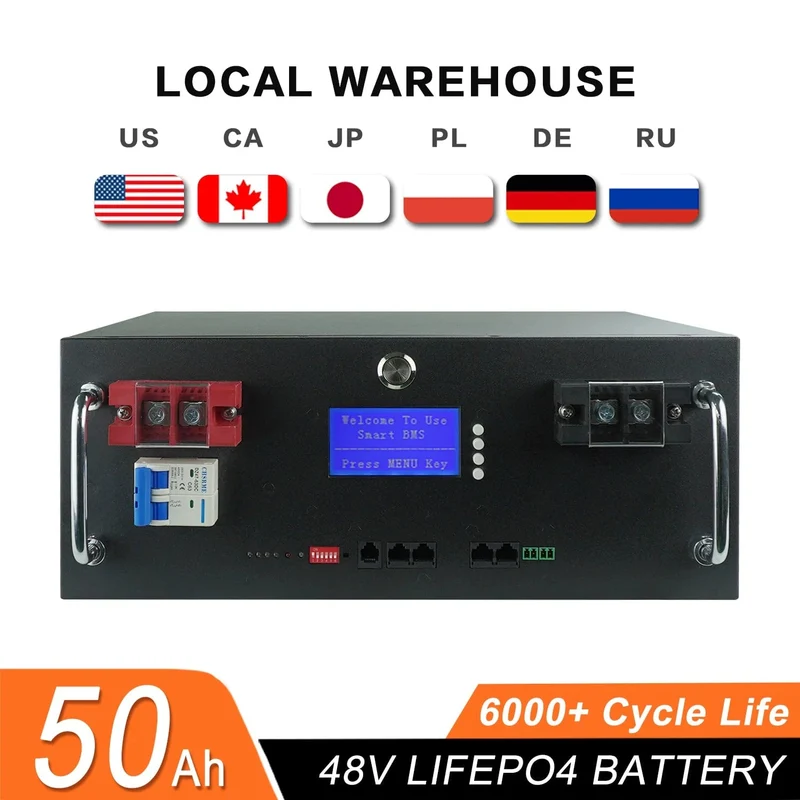 Neue 48V 100Ah LiFePo4 Batterie Pack 51.2V 5kw Lithium Eisen Phosphat Batterien 16S 100A Integrierte BMS 48V 50AH 200AH Pack Keine Steuer