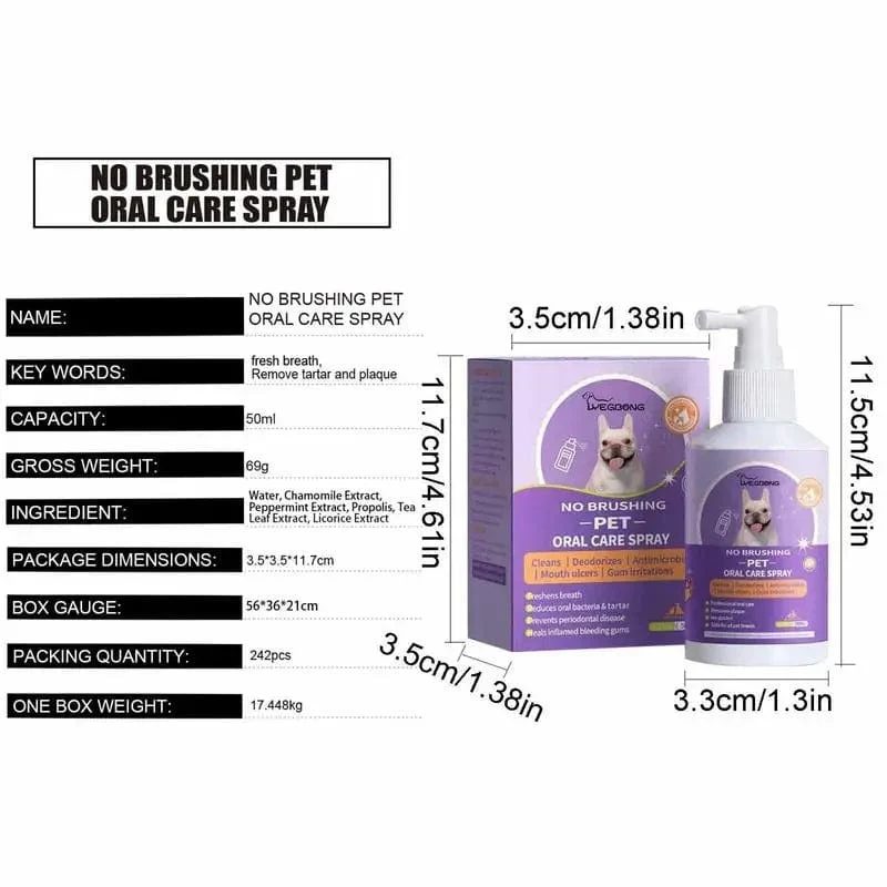 50 ml Pet Oral Cleanse Spray Hunde Katzen Zähne Sauber Deodorant Verhindern Zahnstein Entfernen Kätzchen Mundgeruch Frische Haustier liefert