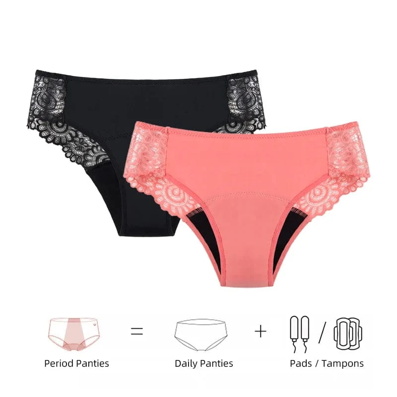 Teenager-Menstruationshöschen, 4-lagig, auslaufsicher, hohl, sexy Spitze, schnelle Absorption, Damen-Unterwäsche, starker Fluss, Mädchen-Perioden-Slip