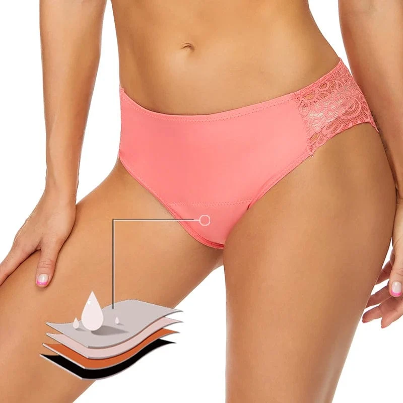 Teenager-Menstruationshöschen, 4-lagig, auslaufsicher, hohl, sexy Spitze, schnelle Absorption, Damen-Unterwäsche, starker Fluss, Mädchen-Perioden-Slip