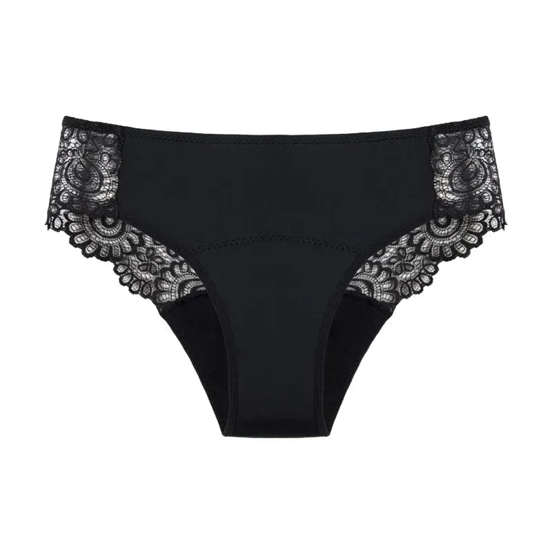 Teenager-Menstruationshöschen, 4-lagig, auslaufsicher, hohl, sexy Spitze, schnelle Absorption, Damen-Unterwäsche, starker Fluss, Mädchen-Perioden-Slip