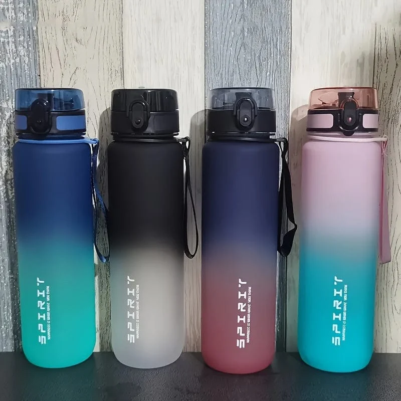 1 Stück 650 ml/1000 ml große tragbare Kunststoff-Wasserflasche, auslaufsicherer Farbverlaufs-Wasserbecher für Outdoor-Fitness-Sport-Camping-Reisen
