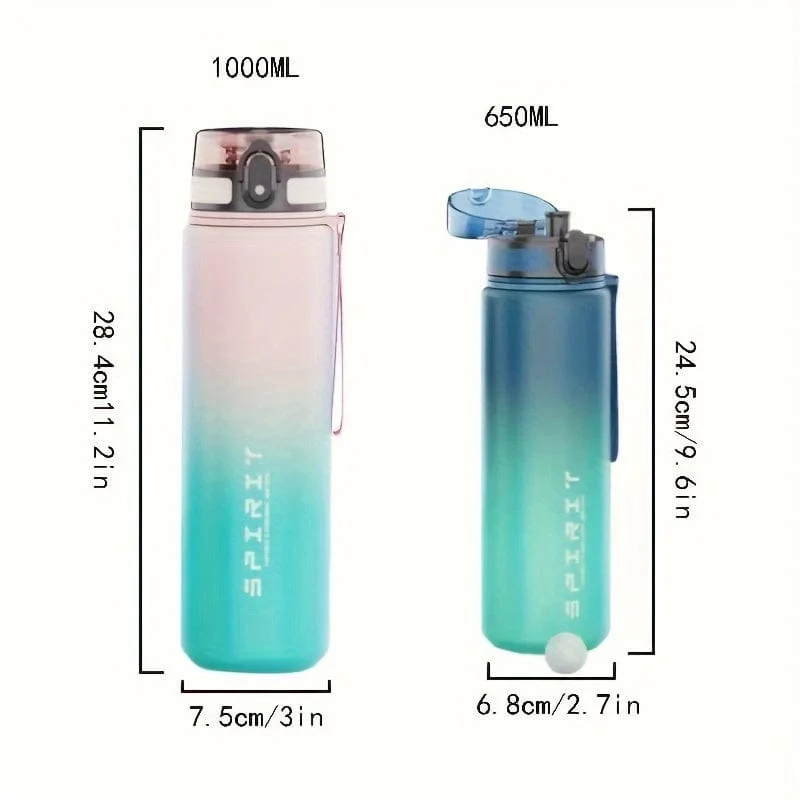 1 Stück 650 ml/1000 ml große tragbare Kunststoff-Wasserflasche, auslaufsicherer Farbverlaufs-Wasserbecher für Outdoor-Fitness-Sport-Camping-Reisen