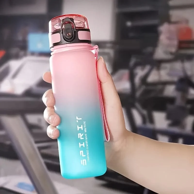 1 Stück 650 ml/1000 ml große tragbare Kunststoff-Wasserflasche, auslaufsicherer Farbverlaufs-Wasserbecher für Outdoor-Fitness-Sport-Camping-Reisen