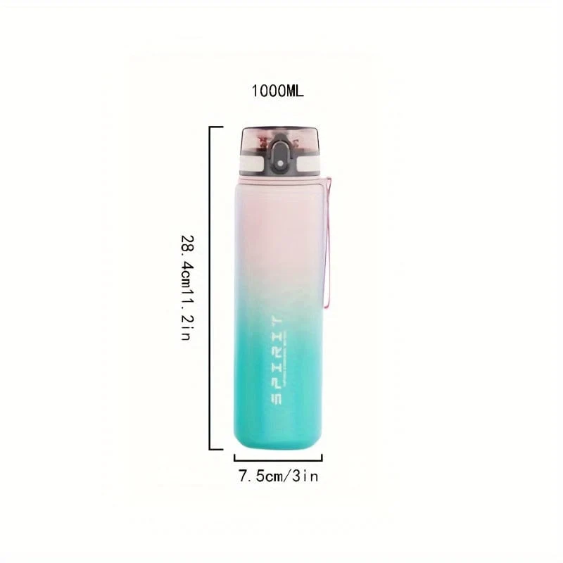 1 Stück 650 ml/1000 ml große tragbare Kunststoff-Wasserflasche, auslaufsicherer Farbverlaufs-Wasserbecher für Outdoor-Fitness-Sport-Camping-Reisen