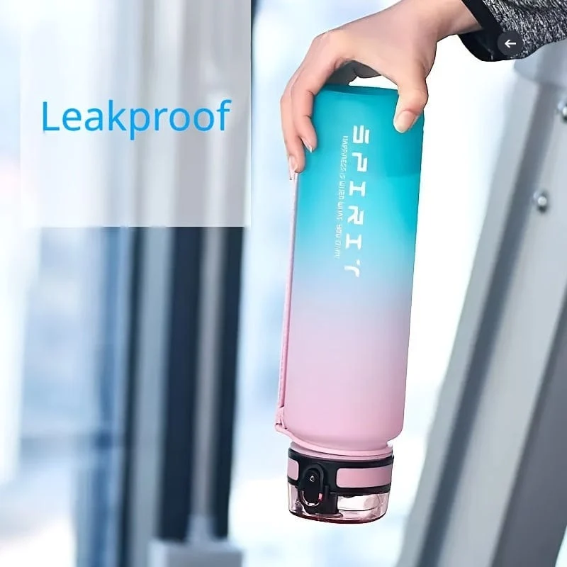 1 Stück 650 ml/1000 ml große tragbare Kunststoff-Wasserflasche, auslaufsicherer Farbverlaufs-Wasserbecher für Outdoor-Fitness-Sport-Camping-Reisen