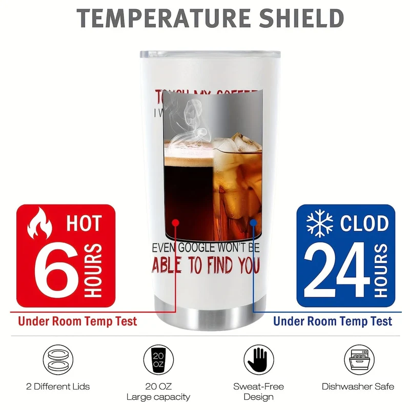 1 Stück, 20 Unzen TOUCH MY COFFEE I WILL SLAP YOU SO HARD Tasse Edelstahlbecher, doppelwandiger, vakuumisolierter Reisebecher mit lustigem Aufdruck, Geschenke für Eltern, Verwandte und Freunde
