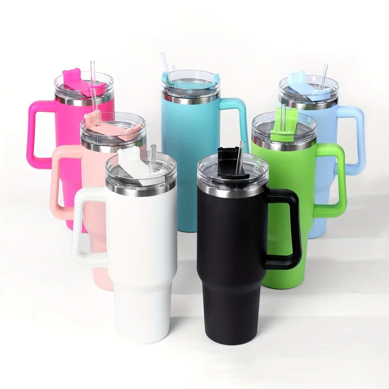 1 Stück 40-Unzen-Becher mit Deckel und Strohhalm, vakuumisolierter Reisebecher aus 18/8-Edelstahl, Thermo- und LCD-Kaffeetasse, doppelwandige, auslaufsichere Sportwasserflasche für heiße und kalte Getränke