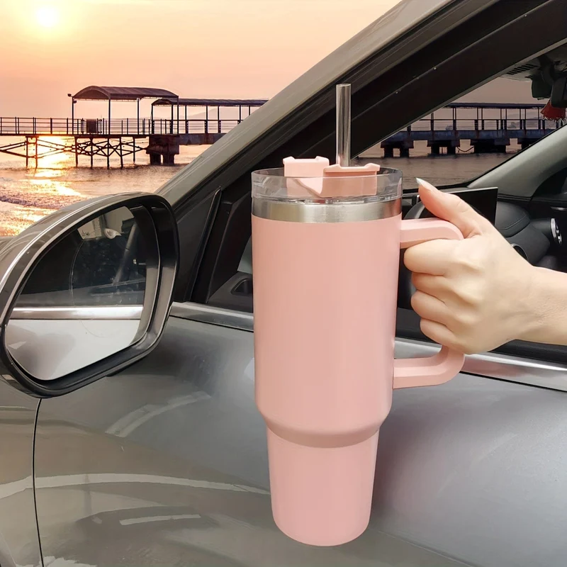 1 Stück 40-Unzen-Becher mit Deckel und Strohhalm, vakuumisolierter Reisebecher aus 18/8-Edelstahl, Thermo- und LCD-Kaffeetasse, doppelwandige, auslaufsichere Sportwasserflasche für heiße und kalte Getränke