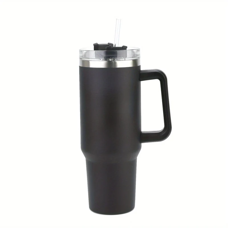1 Stück 40-Unzen-Becher mit Deckel und Strohhalm, vakuumisolierter Reisebecher aus 18/8-Edelstahl, Thermo- und LCD-Kaffeetasse, doppelwandige, auslaufsichere Sportwasserflasche für heiße und kalte Getränke