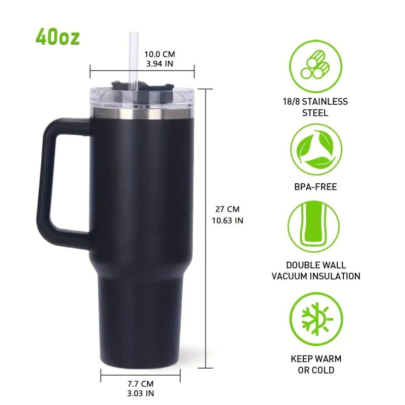 1 Stück 40-Unzen-Becher mit Deckel und Strohhalm, vakuumisolierter Reisebecher aus 18/8-Edelstahl, Thermo- und LCD-Kaffeetasse, doppelwandige, auslaufsichere Sportwasserflasche für heiße und kalte Getränke
