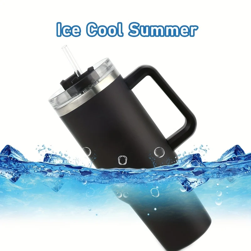 1 Stück 40-Unzen-Becher mit Deckel und Strohhalm, vakuumisolierter Reisebecher aus 18/8-Edelstahl, Thermo- und LCD-Kaffeetasse, doppelwandige, auslaufsichere Sportwasserflasche für heiße und kalte Getränke