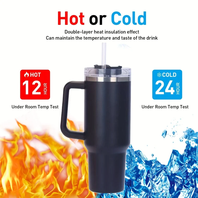 1 Stück 40-Unzen-Becher mit Deckel und Strohhalm, vakuumisolierter Reisebecher aus 18/8-Edelstahl, Thermo- und LCD-Kaffeetasse, doppelwandige, auslaufsichere Sportwasserflasche für heiße und kalte Getränke