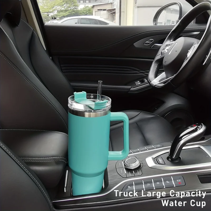 1 Stück 40-Unzen-Becher mit Deckel und Strohhalm, vakuumisolierter Reisebecher aus 18/8-Edelstahl, Thermo- und LCD-Kaffeetasse, doppelwandige, auslaufsichere Sportwasserflasche für heiße und kalte Getränke