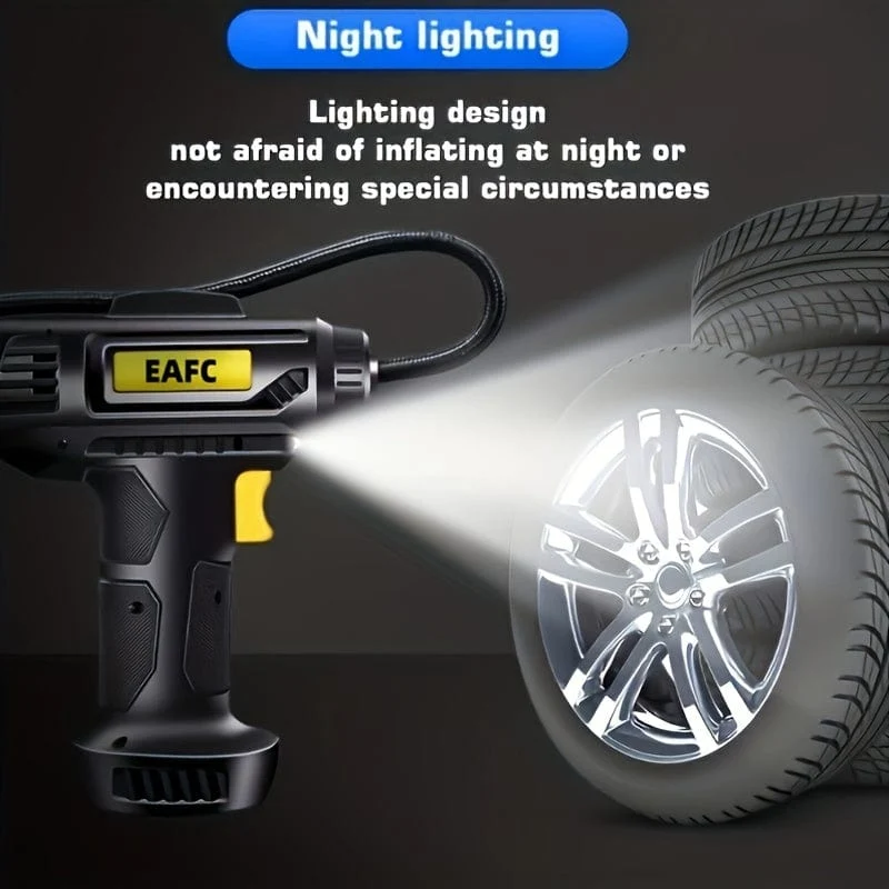 Tragbarer 120-W-Autoluftkompressor: Pumpen Sie Ihre Reifen ganz einfach auf – kabellose und kabelgebundene Handpumpe mit LED-Licht