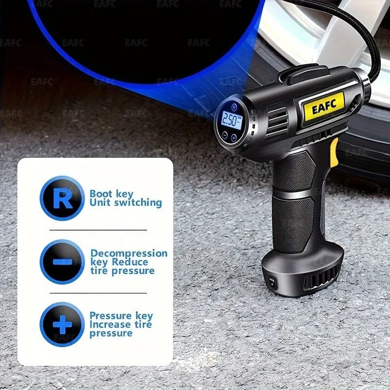 Tragbarer 120-W-Autoluftkompressor: Pumpen Sie Ihre Reifen ganz einfach auf – kabellose und kabelgebundene Handpumpe mit LED-Licht