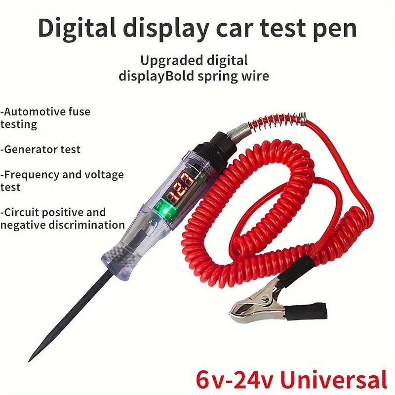 Auto-Teststift-Stromkreistester, DC-LKW-Spannungs-Digitalanzeige, langer Sondenstift mit Licht, Kfz-Diagnosewerkzeuge, Auto-Reparatur-Werkzeug