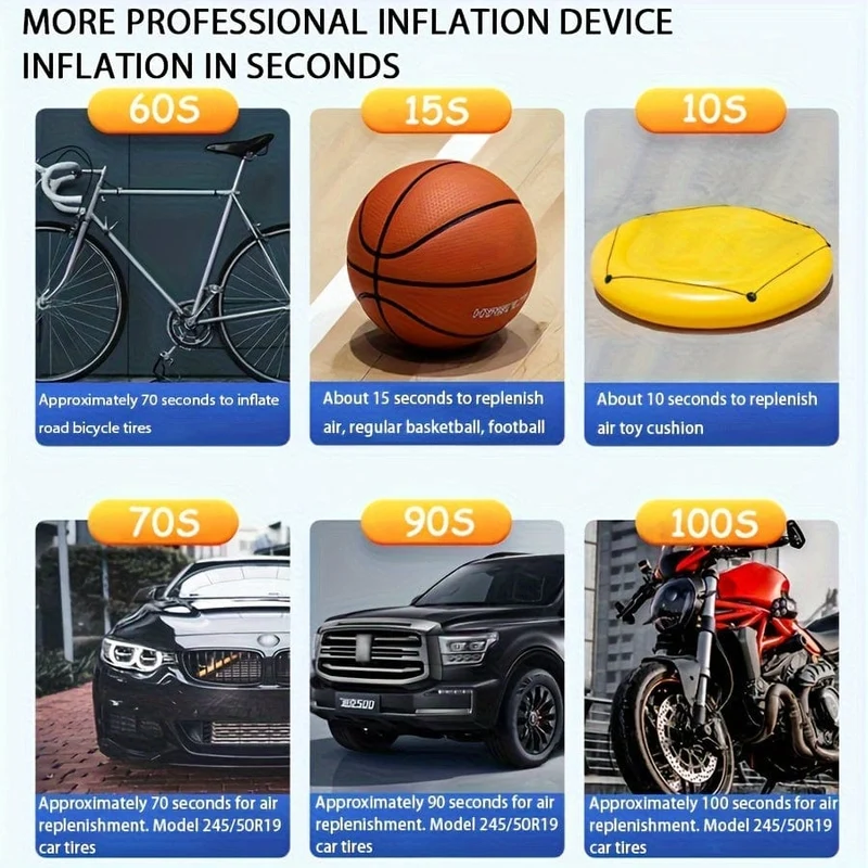 1 Stück tragbare Auto-Luftpumpe mit LED-Beleuchtung, für Auto/Motorrad/Fahrrad/Ball/Schwimmring