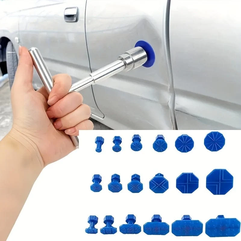 Auto-Dellen-Reparatur-Abzieher, Auto-Reparatur-Werkzeug-Set mit 18 Stück Kunststoff-Klebelaschen, Metall-T-Griff-Dellenentferner, universell für Autozubehör