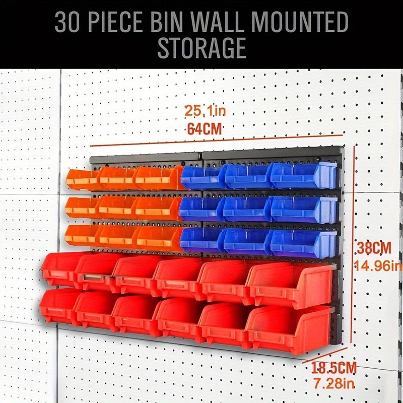 Wandmontiertes Lagerregalsystem mit 30 Behältern, robuster Garagen-Werkzeug-Organizer für Schrauben, Muttern, Bolzen, Nägel, Perlen und kleine Hardwareteile, einfache Installation