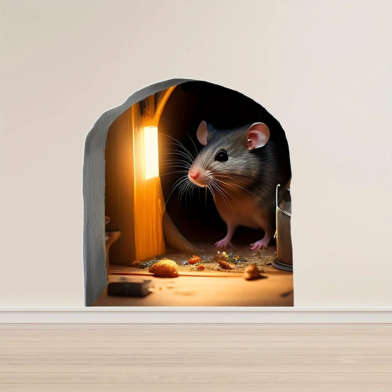 1 Stück 3D-Effekt, Persönlichkeit, Mausloch, Fensteraufkleber, Wandaufkleber, niedlicher Tieraufkleber, Heimdekoration, wasserdicht, feuchtigkeitsbeständig, selbstklebender Aufkleber für Wohnzimmer, Heimdekoration