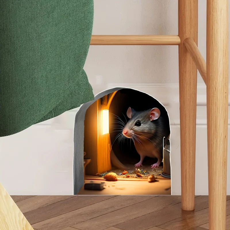 1 Stück 3D-Effekt, Persönlichkeit, Mausloch, Fensteraufkleber, Wandaufkleber, niedlicher Tieraufkleber, Heimdekoration, wasserdicht, feuchtigkeitsbeständig, selbstklebender Aufkleber für Wohnzimmer, Heimdekoration
