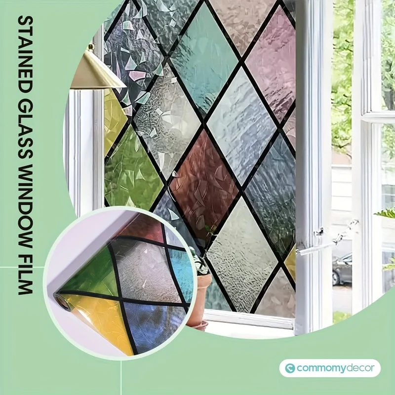 1 Rolle bunte Glasfensterfolie, Fenster-Sichtschutzfolie, Regenbogen-Fenster-Frischhaltefolie, Buntglas-Fensterfolienaufkleber, dekorativer Fensteraufkleber, Fensteraufkleber, Fensterabdeckungen für Badezimmer, Restaurant, Hotel, Geschäfte, Heimdekoration