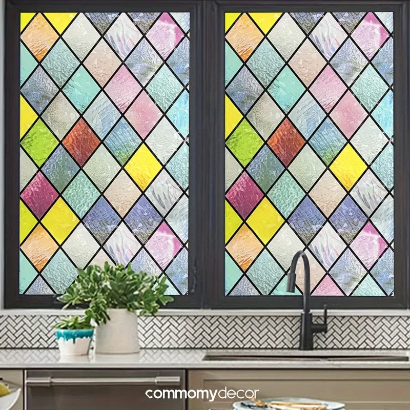 1 Rolle bunte Glasfensterfolie, Fenster-Sichtschutzfolie, Regenbogen-Fenster-Frischhaltefolie, Buntglas-Fensterfolienaufkleber, dekorativer Fensteraufkleber, Fensteraufkleber, Fensterabdeckungen für Badezimmer, Restaurant, Hotel, Geschäfte, Heimdekoration