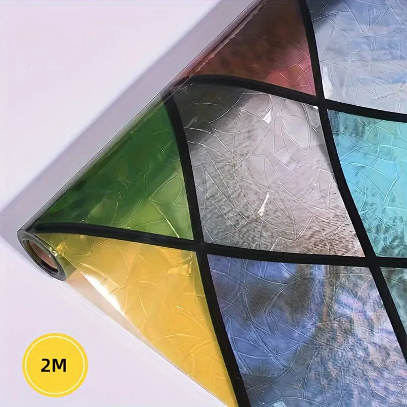 1 Rolle bunte Glasfensterfolie, Fenster-Sichtschutzfolie, Regenbogen-Fenster-Frischhaltefolie, Buntglas-Fensterfolienaufkleber, dekorativer Fensteraufkleber, Fensteraufkleber, Fensterabdeckungen für Badezimmer, Restaurant, Hotel, Geschäfte, Heimdekoration
