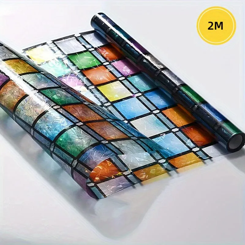 1 Rolle bunte Glasfensterfolie, Fenster-Sichtschutzfolie, Regenbogen-Fenster-Frischhaltefolie, Buntglas-Fensterfolienaufkleber, dekorativer Fensteraufkleber, Fensteraufkleber, Fensterabdeckungen für Badezimmer, Restaurant, Hotel, Geschäfte, Heimdekoration