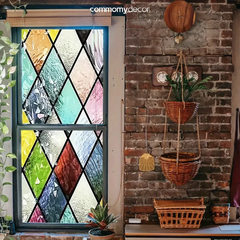 1 Rolle bunte Glasfensterfolie, Fenster-Sichtschutzfolie, Regenbogen-Fenster-Frischhaltefolie, Buntglas-Fensterfolienaufkleber, dekorativer Fensteraufkleber, Fensteraufkleber, Fensterabdeckungen für Badezimmer, Restaurant, Hotel, Geschäfte, Heimdekoration
