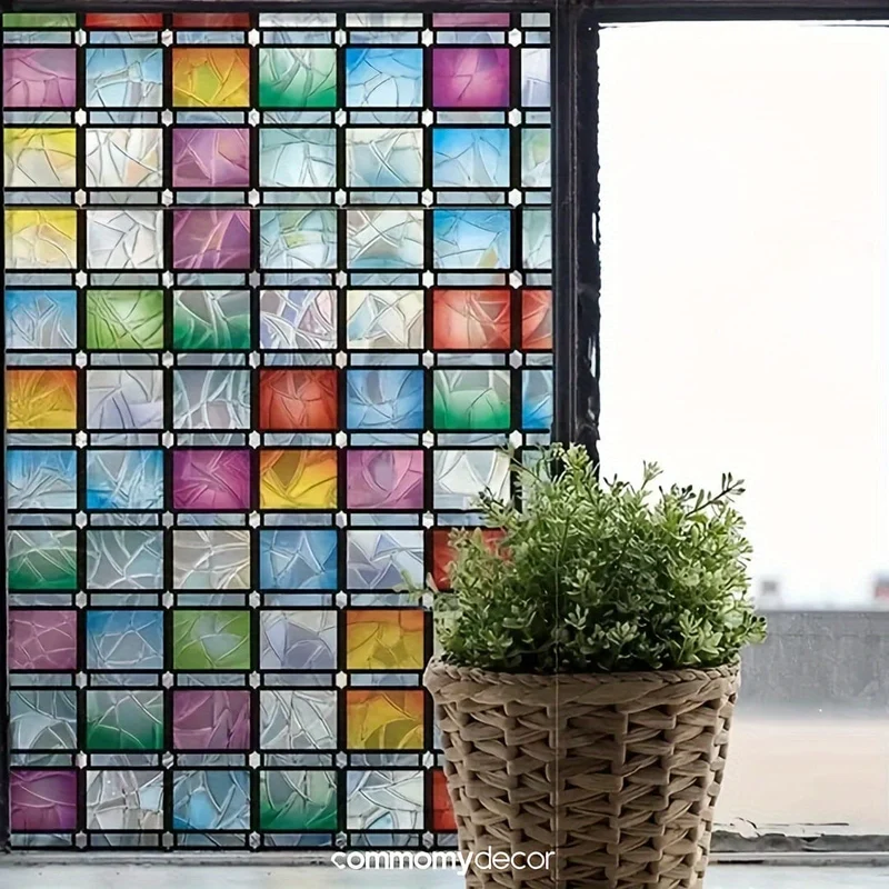1 Rolle bunte Glasfensterfolie, Fenster-Sichtschutzfolie, Regenbogen-Fenster-Frischhaltefolie, Buntglas-Fensterfolienaufkleber, dekorativer Fensteraufkleber, Fensteraufkleber, Fensterabdeckungen für Badezimmer, Restaurant, Hotel, Geschäfte, Heimdekoration