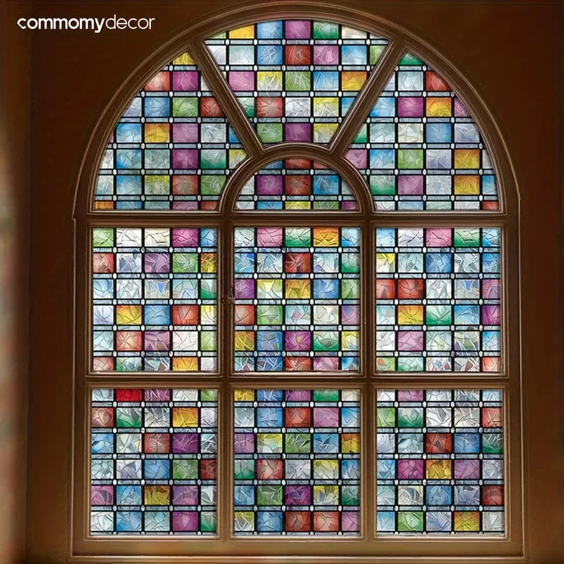 1 Rolle bunte Glasfensterfolie, Fenster-Sichtschutzfolie, Regenbogen-Fenster-Frischhaltefolie, Buntglas-Fensterfolienaufkleber, dekorativer Fensteraufkleber, Fensteraufkleber, Fensterabdeckungen für Badezimmer, Restaurant, Hotel, Geschäfte, Heimdekoration