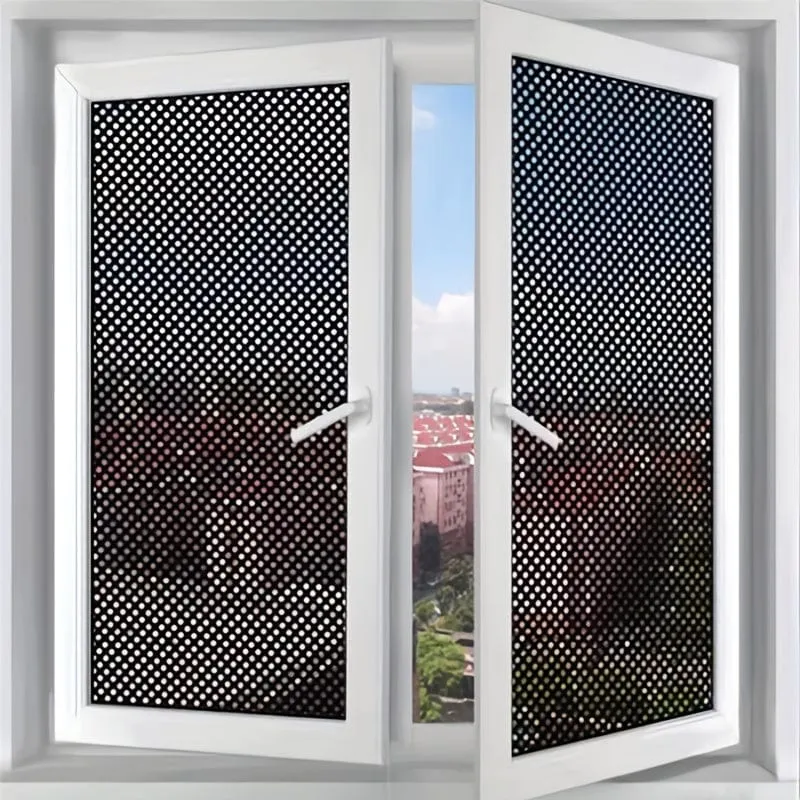 1 Rolle Sichtschutzfolie für Buntglasfenster – nicht klebend, UV-Sonnenschutz, einseitig perforiert, schwarze Vinylaufkleber für Badezimmertürverkleidungen und druckbare gravierte Designs