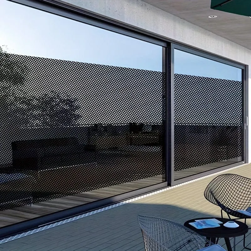 1 Rolle Sichtschutzfolie für Buntglasfenster – nicht klebend, UV-Sonnenschutz, einseitig perforiert, schwarze Vinylaufkleber für Badezimmertürverkleidungen und druckbare gravierte Designs