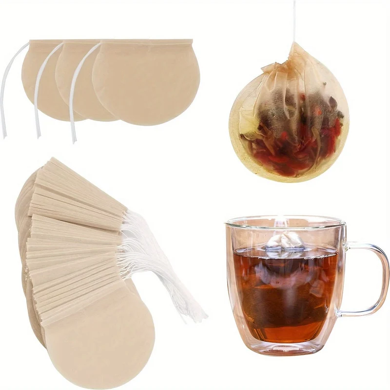 100 Stück Filterbeutel für ungebleichten Tee – perfekt für losen Tee, Kaffee, Badegewürze und Suppenaufgüsse, Teezubehör und Küchenhelfer