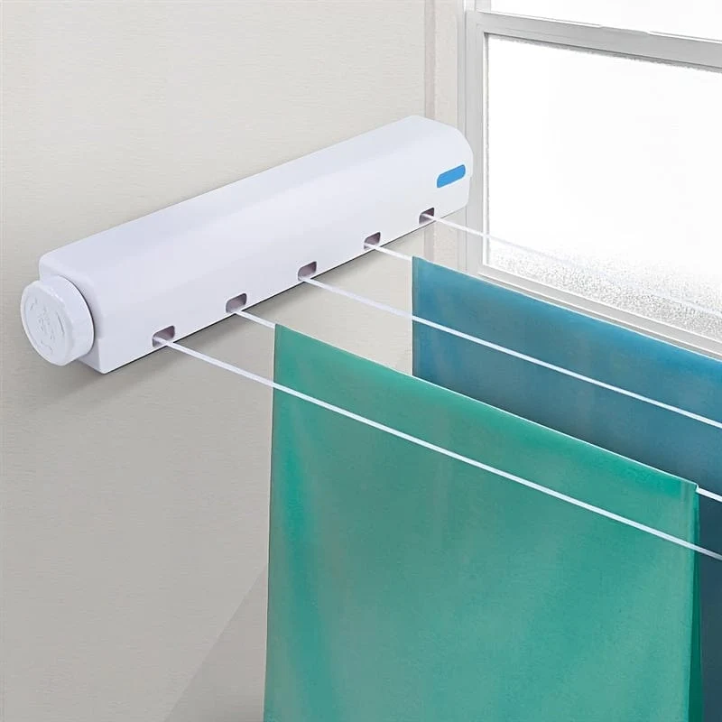 1 Stück ausziehbare Wäscheleine, 3.75 m, 147.64-zeiliges unsichtbares Wäschetrocknungsseil für drinnen und draußen, Kunststoff, für Badezimmer, Schlafzimmer, Balkon, Wohnzimmer, Wäsche zum Aufhängen von Handtüchern und Hosen in der Wohnung, kompakter ausziehbarer Kleiderständer