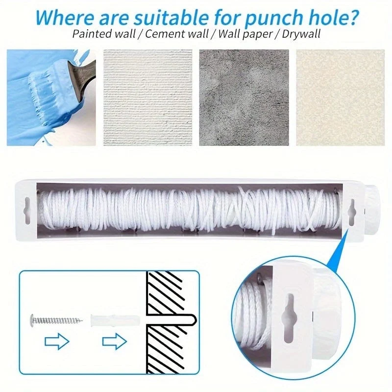 1 Stück ausziehbare Wäscheleine, 3.75 m, 147.64-zeiliges unsichtbares Wäschetrocknungsseil für drinnen und draußen, Kunststoff, für Badezimmer, Schlafzimmer, Balkon, Wohnzimmer, Wäsche zum Aufhängen von Handtüchern und Hosen in der Wohnung, kompakter ausziehbarer Kleiderständer
