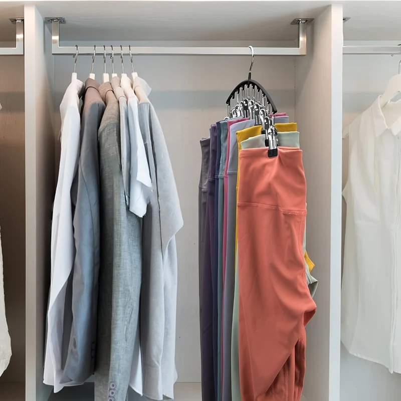 1 Stück Hosenbügel mit 10 Clips, zum Halten von Leggings/Jeans/Hüten, platzsparend im Haushalt für die Organisation von Schlafzimmer, Badezimmer, Schrank, Kleiderschrank, Zuhause, Wohnheim, Reisen