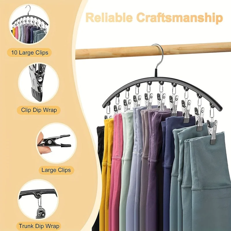 1 Stück Hosenbügel mit 10 Clips, zum Halten von Leggings/Jeans/Hüten, platzsparend im Haushalt für die Organisation von Schlafzimmer, Badezimmer, Schrank, Kleiderschrank, Zuhause, Wohnheim, Reisen