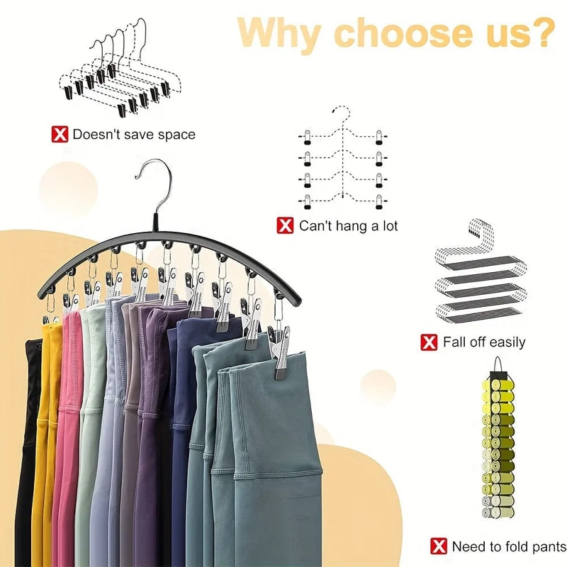 1 Stück Hosenbügel mit 10 Clips, zum Halten von Leggings/Jeans/Hüten, platzsparend im Haushalt für die Organisation von Schlafzimmer, Badezimmer, Schrank, Kleiderschrank, Zuhause, Wohnheim, Reisen